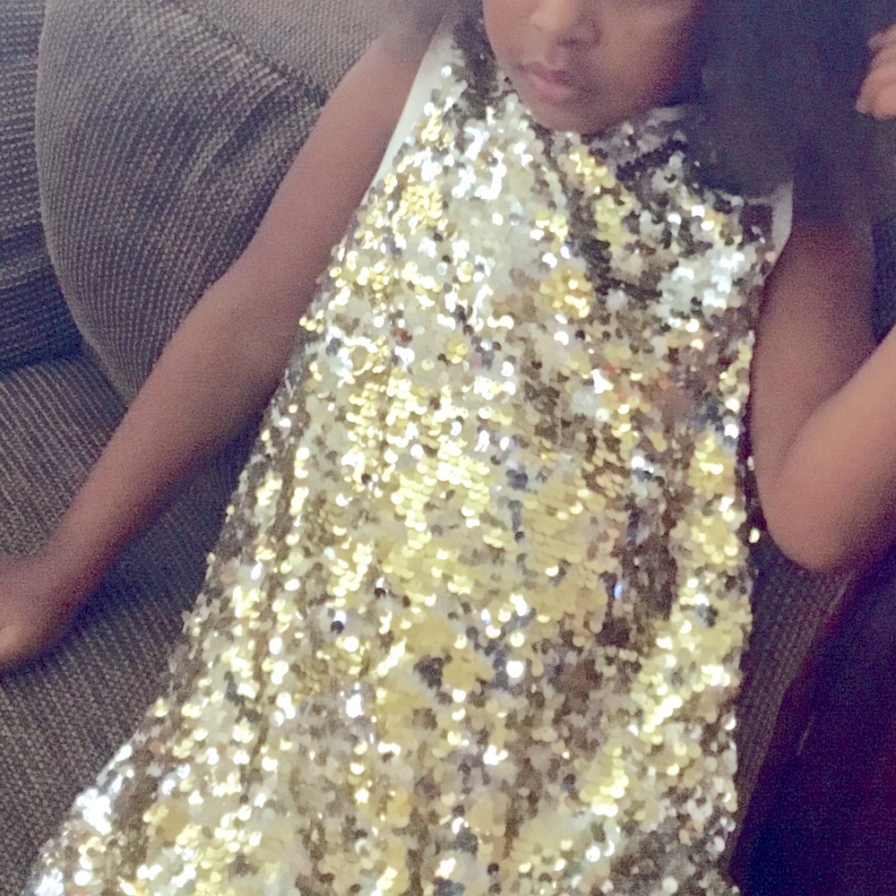 Little girl’s shimmery sleeveless dress…hate to sell but she’s too big